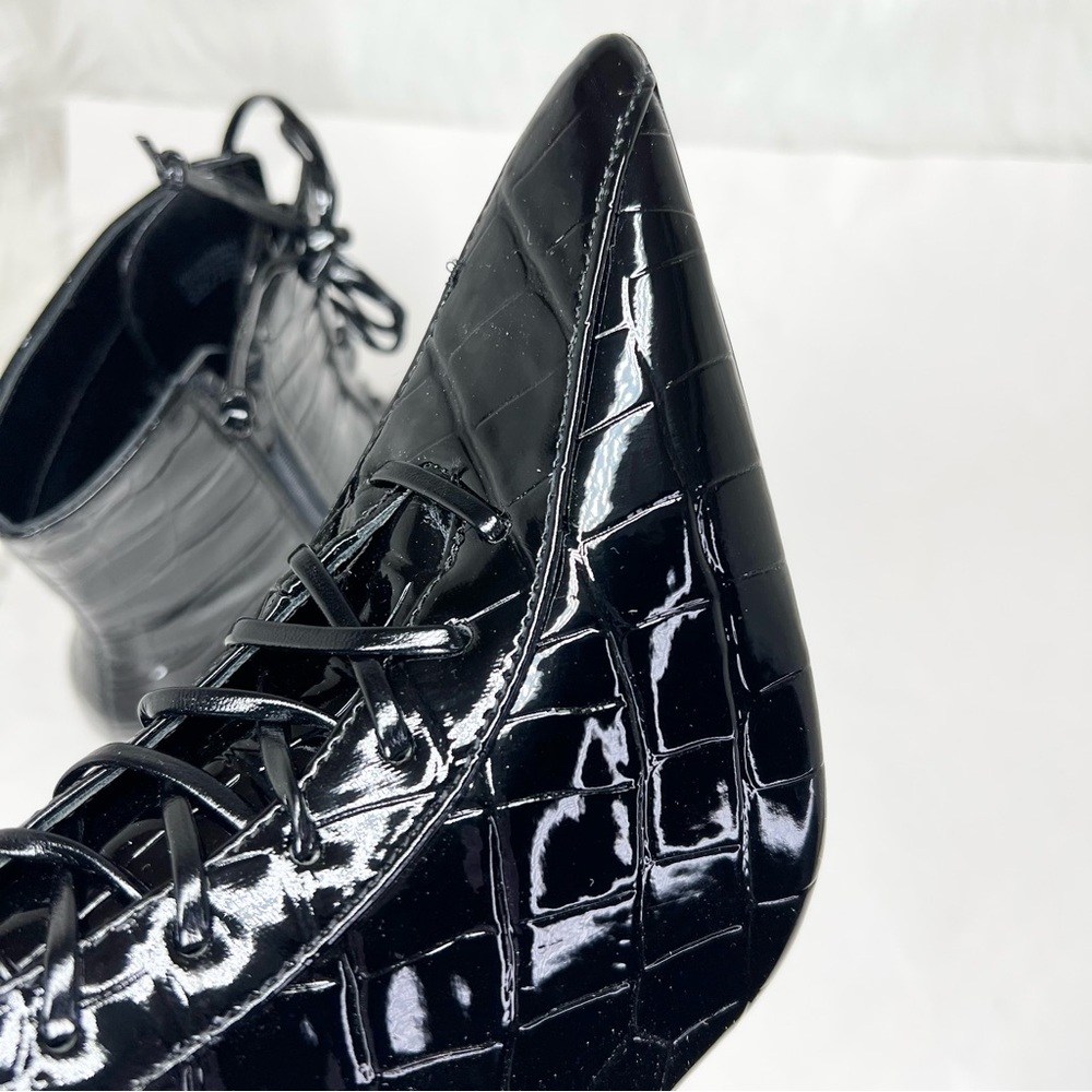 I.N.C. International Concepts Hariet Lace Up Booties Black Croc Patent Size 8.5M - Picture 9 of 14